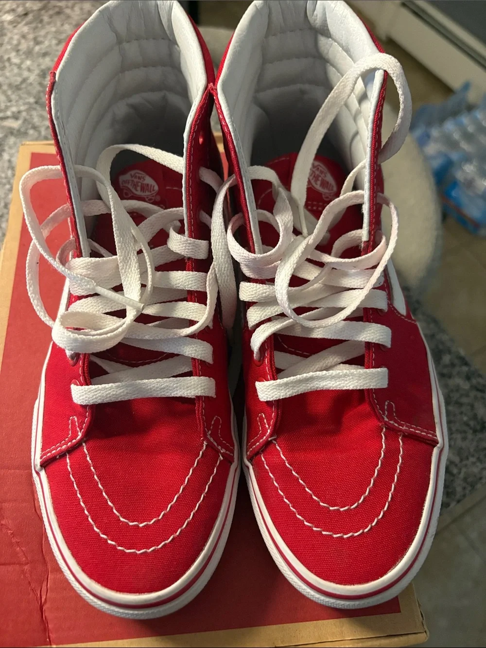 Vans Kids Red Canvas High-Top Sneakers with White Laces